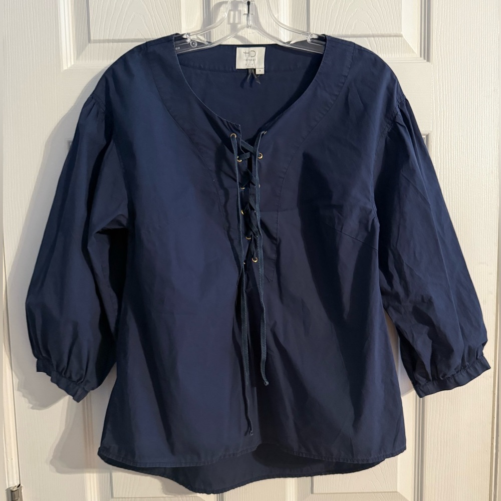 HD in Paris Midnight Blue Lace-Up Blouse